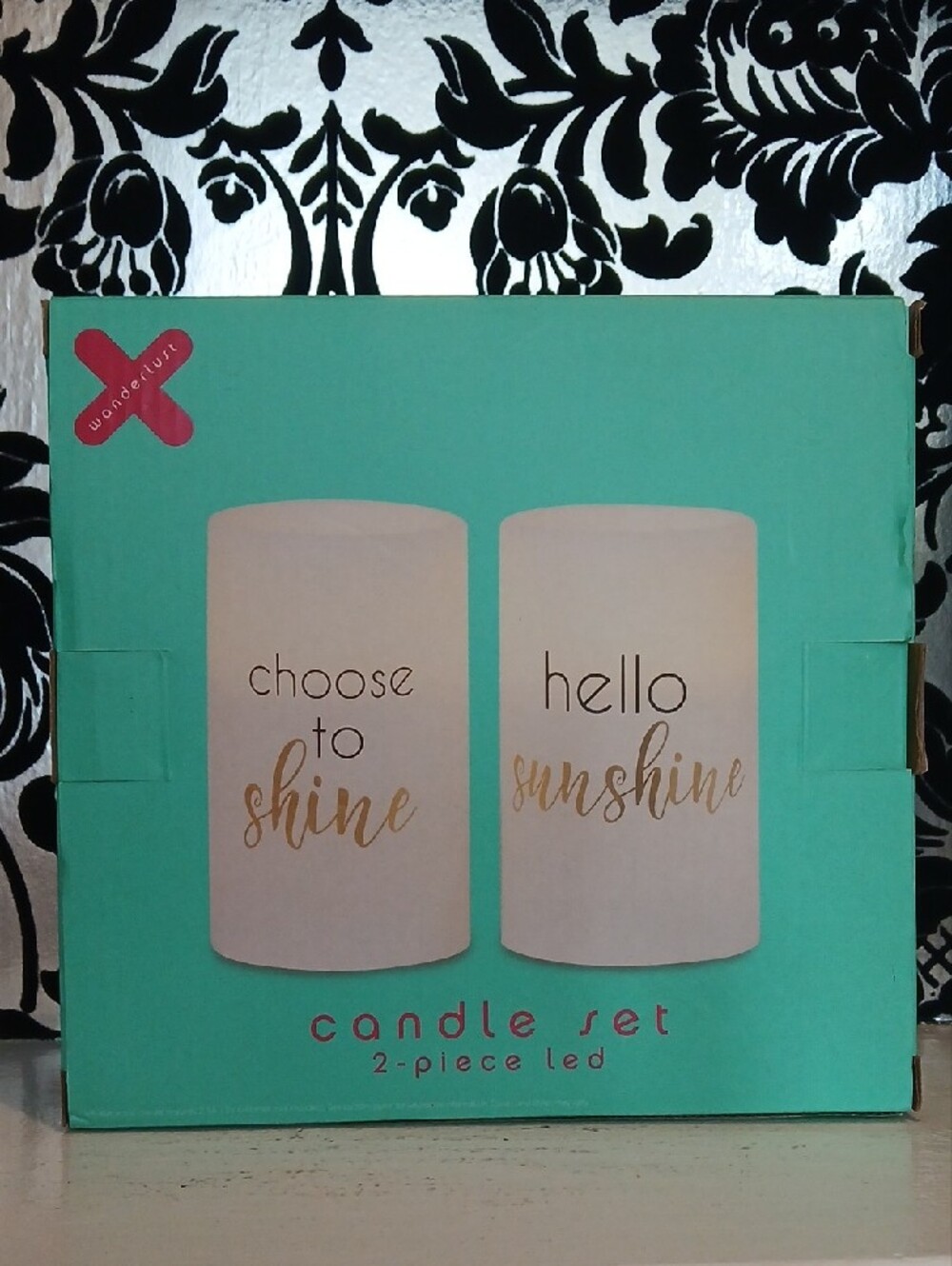 LED Candle Set in Cream with Gold Script - Picture 3 of 4